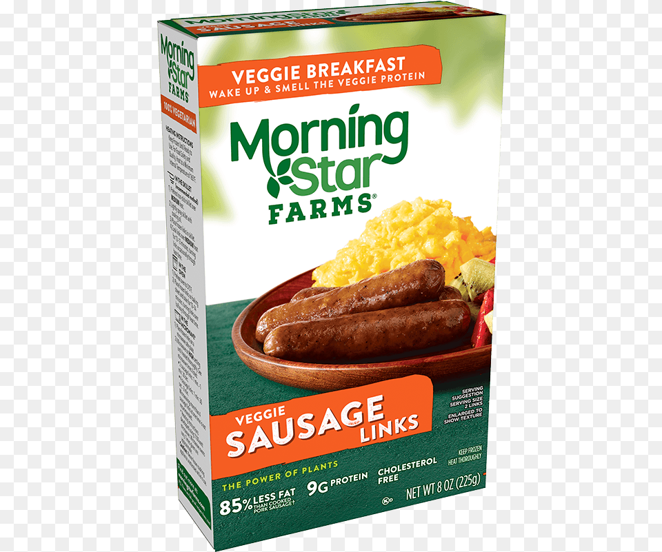 Morningstar Farms Veggie Breakfast Sausage Links Morning Star Vegan Bacon, Food, Hot Dog, Advertisement, Poster Png