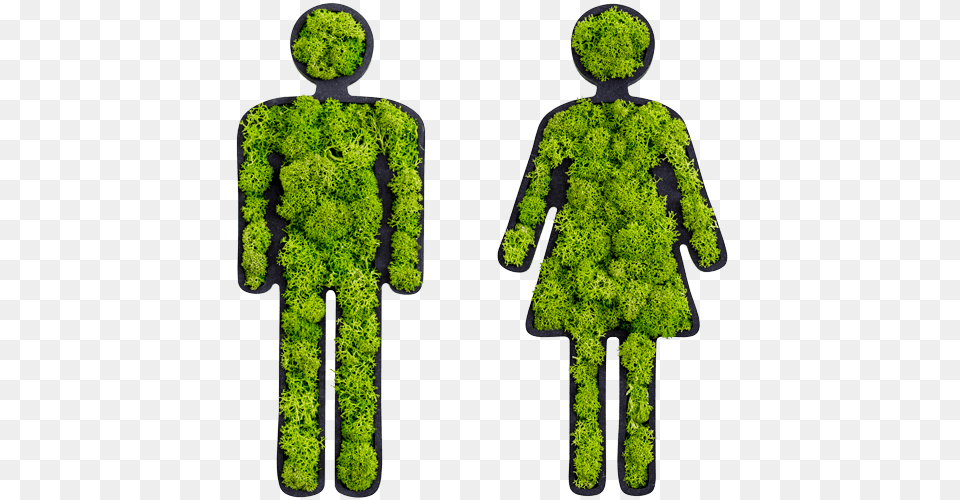 Moss Toilets Signs Couple With Reindeer Moss Stylegreen English, Clothing, Coat, Green, Plant Png Image
