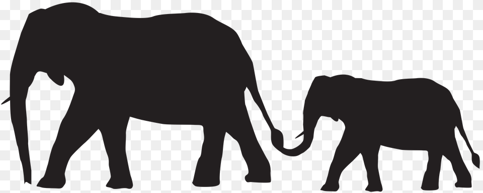 Mother And Baby Elephants Silhouette Clip Art Gallery, Gray Free Png