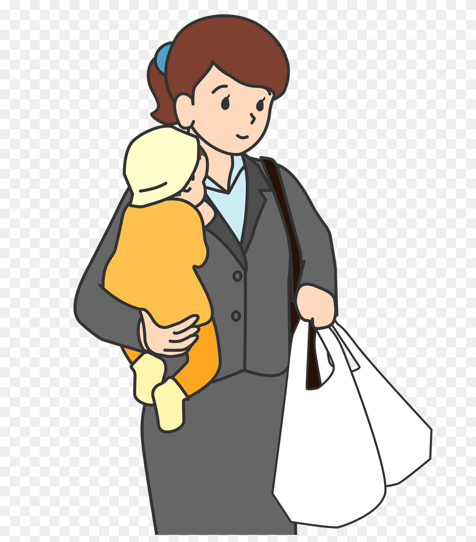 Mother And Baby Went Shopping Clipart, Accessories, Bag, Clothing, Coat Free Transparent Png