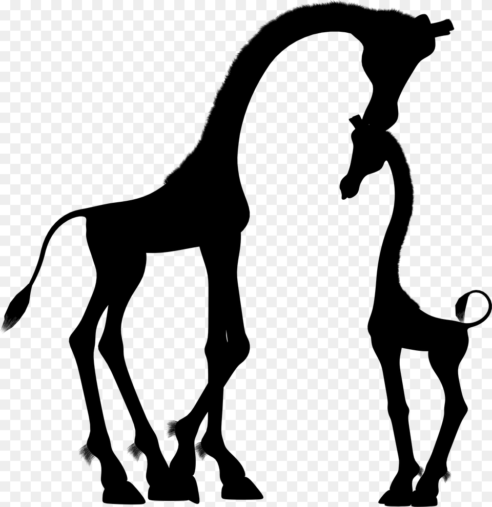 Mother And Child Giraffe Silhouette Clip Arts Baby Giraffe And Mom Clipart, Gray Png