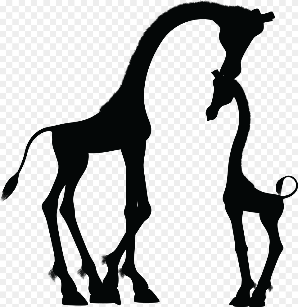Mother And Child Giraffe Silhouette Icons Baby Giraffe Clipart Black And White, Animal, Horse, Mammal Free Png Download