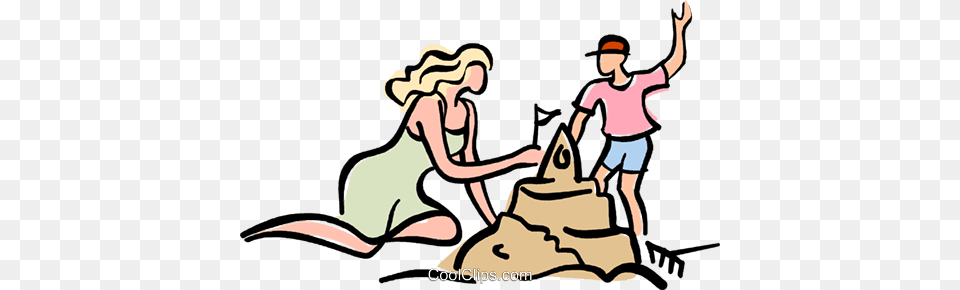 Mother And Child Making A Sand Castle Royalty Vector Clip Art, Outdoors, Bag, Baby, Person Free Png
