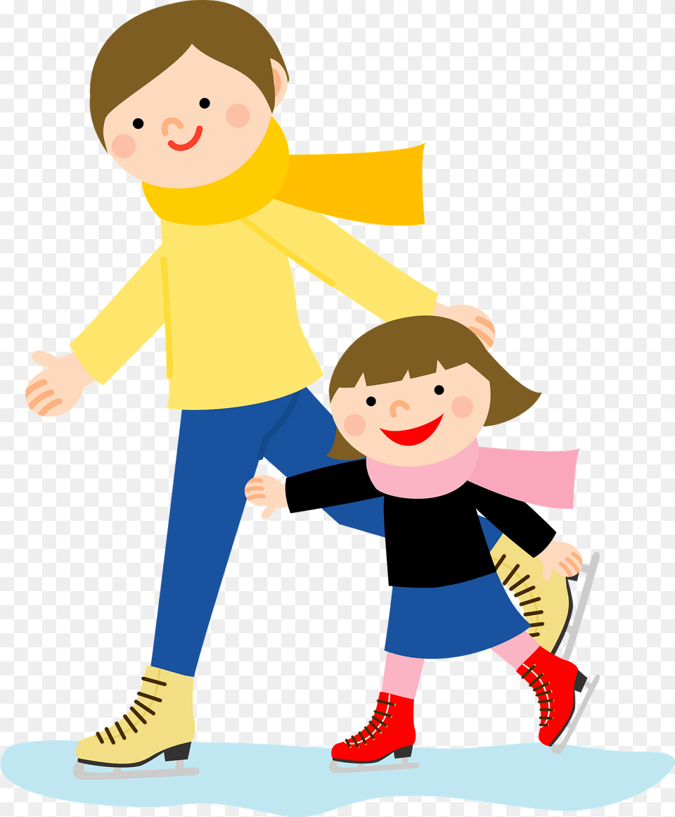 Mother And Daughter Are Ice Skating Clipart, Baby, Person, Book, Publication Png