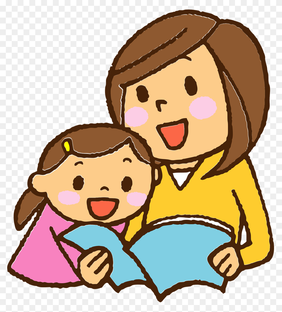 Mother And Daughter Are Reading A Book Clipart, Person, Publication, Baby, Face Free Png