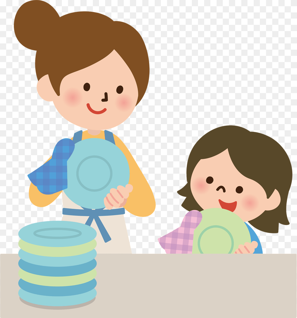 Mother And Daughter Are Washing Dishes Clipart, Baby, Person, Face, Head Png
