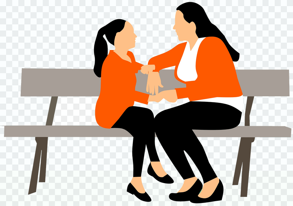 Mother And Daughter Clipart, Bench, Furniture, Adult, Person Free Png