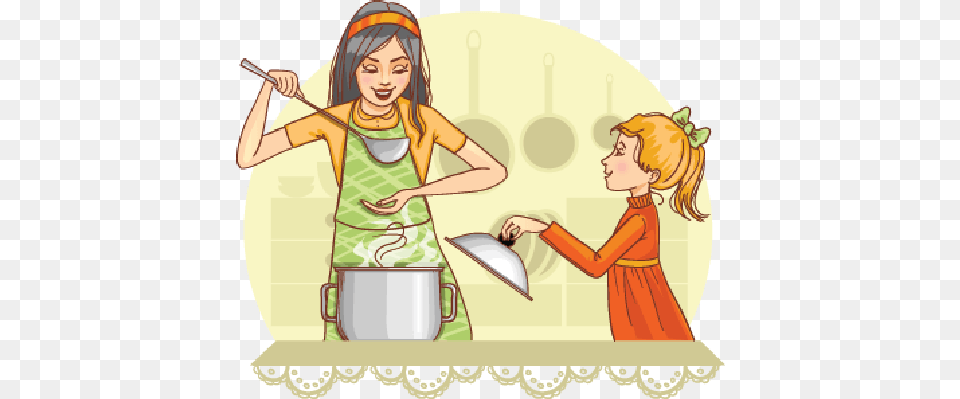 Mother And Daughter Clipart Mother In Kitchen Clipart, Cutlery, Child, Cleaning, Washing Free Png