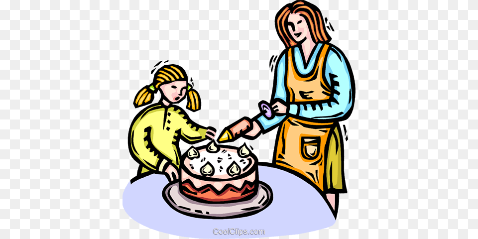 Mother And Daughter Decorating Cake Royalty Vector Clip Art, Icing, Cream, Dessert, Food Free Png