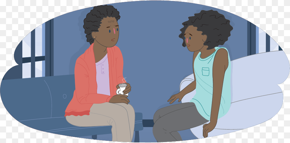 Mother And Daughter Talking To Each Other Talking To Someone, Couch, Furniture, Person, Sitting Png