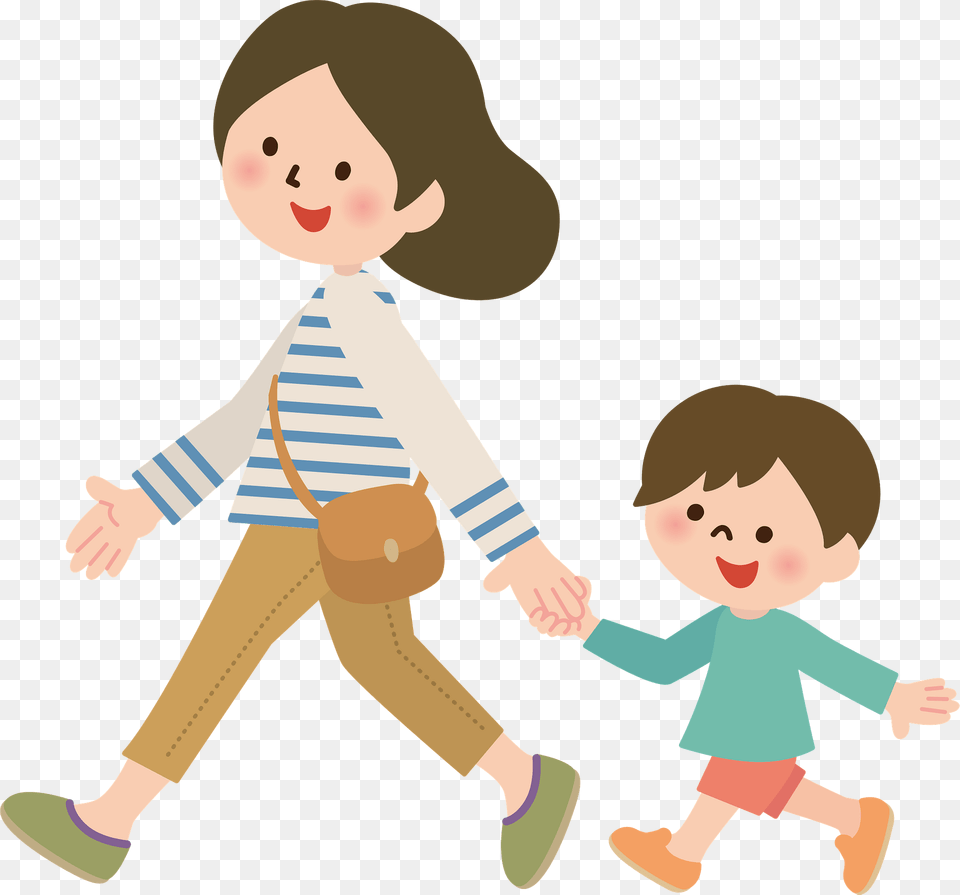 Mother And Son Are Walking Clipart, Person, Baby, Face, Head Free Png Download