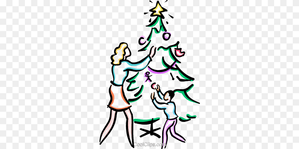 Mother And Son Decorating Tree Royalty Vector Clip Art, Person, Christmas, Christmas Decorations, Festival Free Png Download