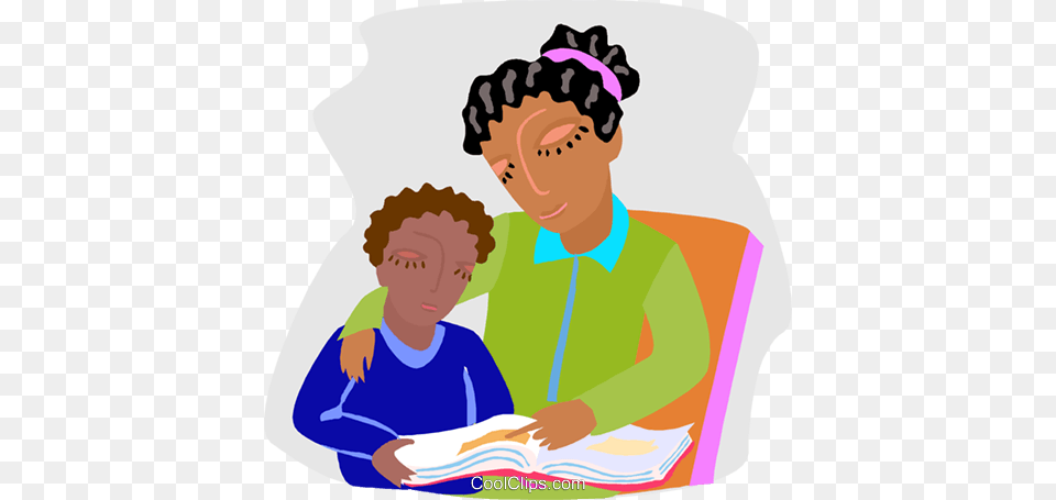 Mother And Son Reviewing Lessons Royalty Vector Clip Art, Person, Reading, Patient, Boy Png