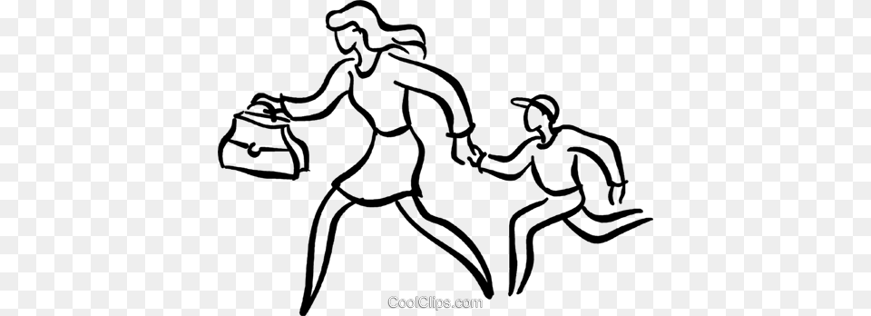 Mother And Son Running Late Royalty Vector Clip Art, Baby, Person, Body Part, Hand Png Image
