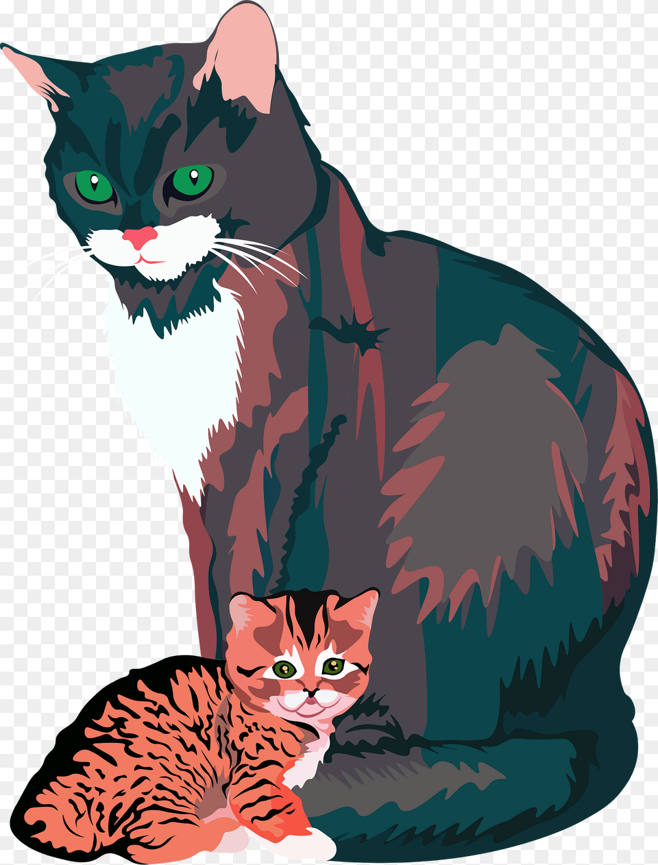 Mother Cat With Kitten Clipart, Animal, Mammal, Manx, Pet Free Png