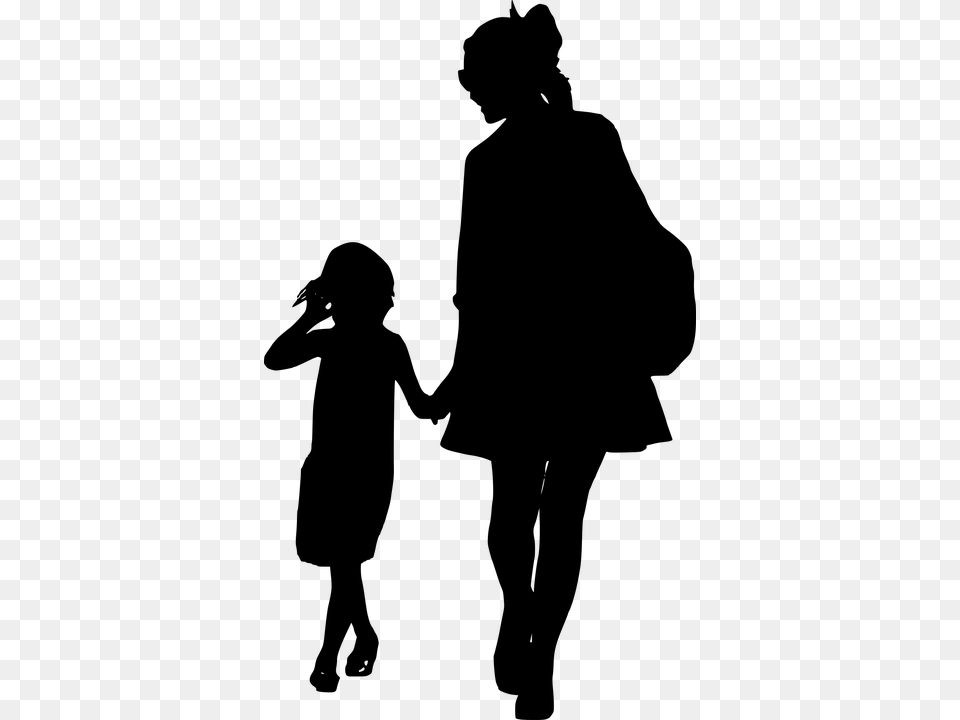 Mother Daughter Silhouette, Gray Png Image