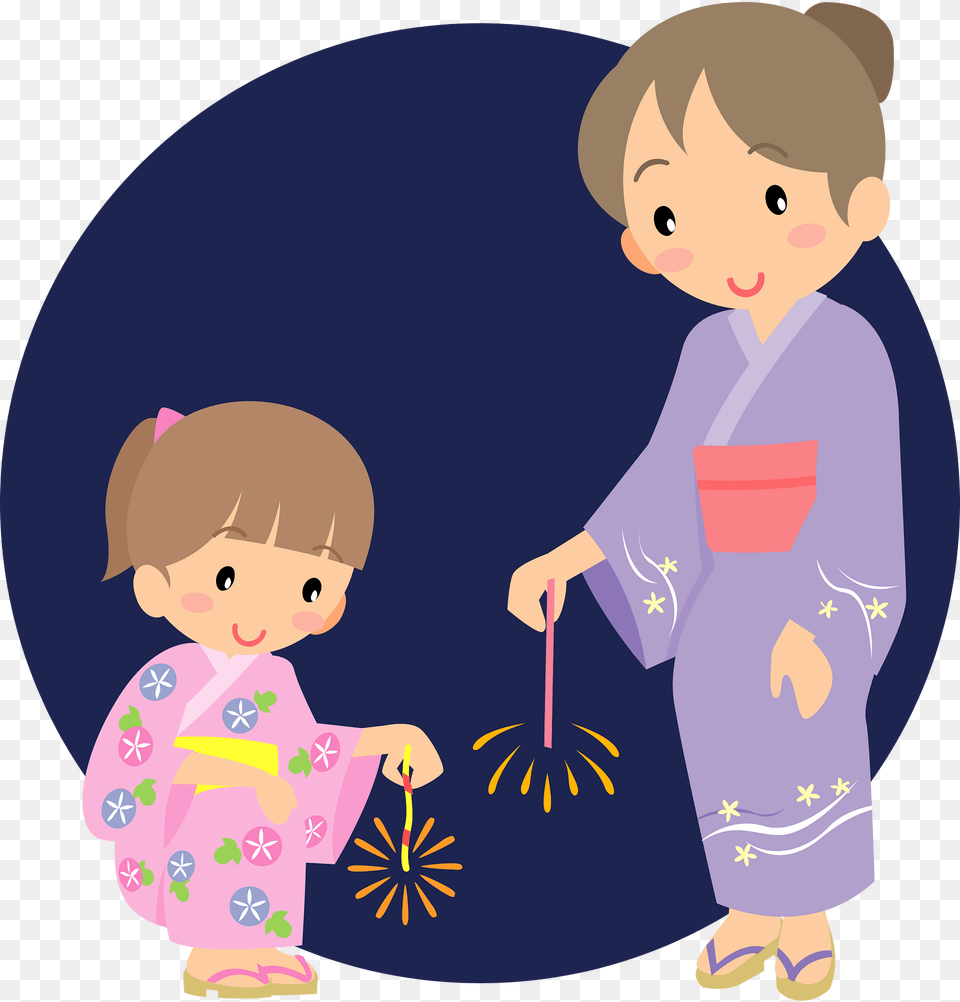 Mother Daughter Sparkler Yukata Clipart, Robe, Gown, Formal Wear, Fashion Free Png Download