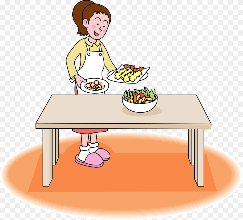 Mother Is Cooking A Meal Clipart, Table, Dining Table, Food, Furniture Png Image