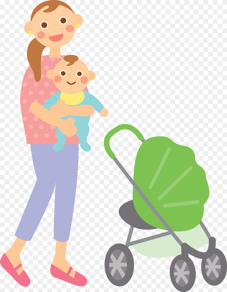 Mother Is Pushing Baby Buggie Clipart, Person, Plant, Lawn Mower, Lawn Png