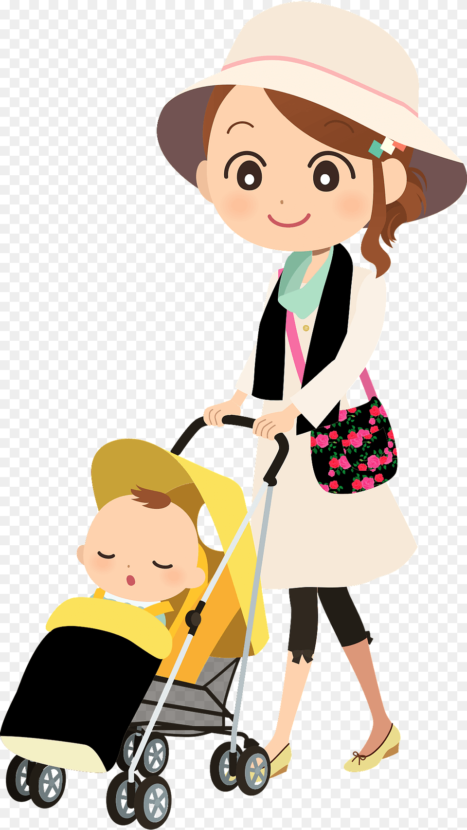 Mother Is Pushing Baby Stroller Clipart, Person, Clothing, Hat, Head Free Png Download