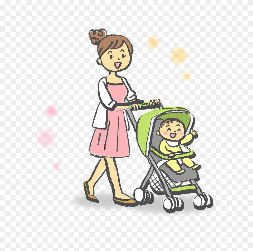 Mother Is Pushing Baby Stroller Clipart, Person, Face, Head, Book Free Png Download