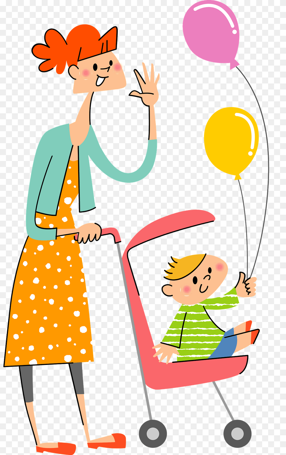 Mother Is Pushing Baby39s Car Clipart, Person, Balloon, Baby, Face Png