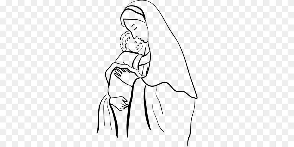 Mother Mary With Child Jesus, Gray Png Image