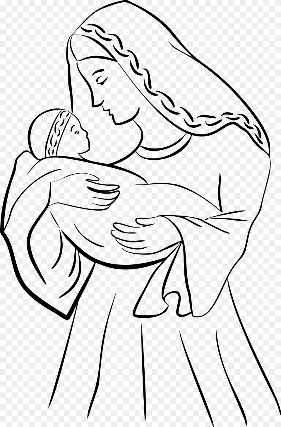Mother Mary With Jesus Drawing, Gray Free Png