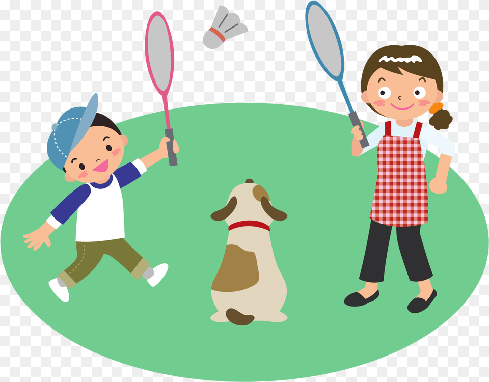 Mother Plays Badminton With Son And Dog Clip Arts People Playing Badminton Clipart, Cutlery, Spoon, Sport, Person Free Png Download