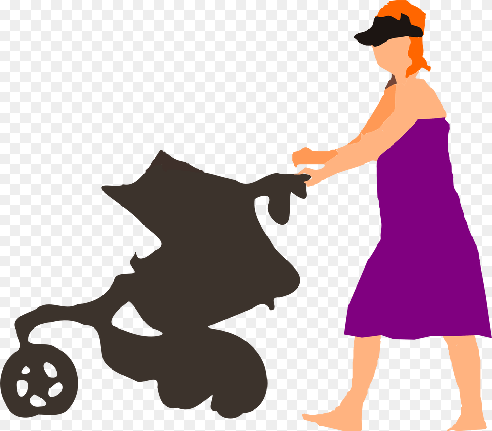 Mother Pushing Stroller Clip Art, Adult, Person, Woman, Female Png Image