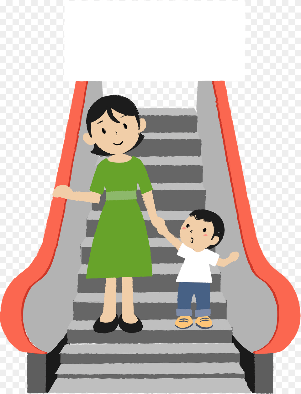 Mother Son Are Riding The Escalator Clipart, Architecture, Housing, House, Staircase Png