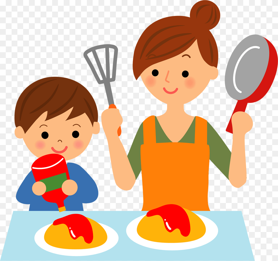 Mother Son Cooking Omurice Clipart, Cutlery, Baby, Person, Face Free Png