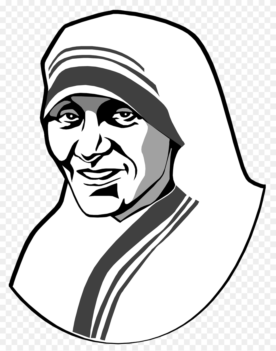 Mother Teresa Black And White Clipart, Stencil, Adult, Art, Male Free Png