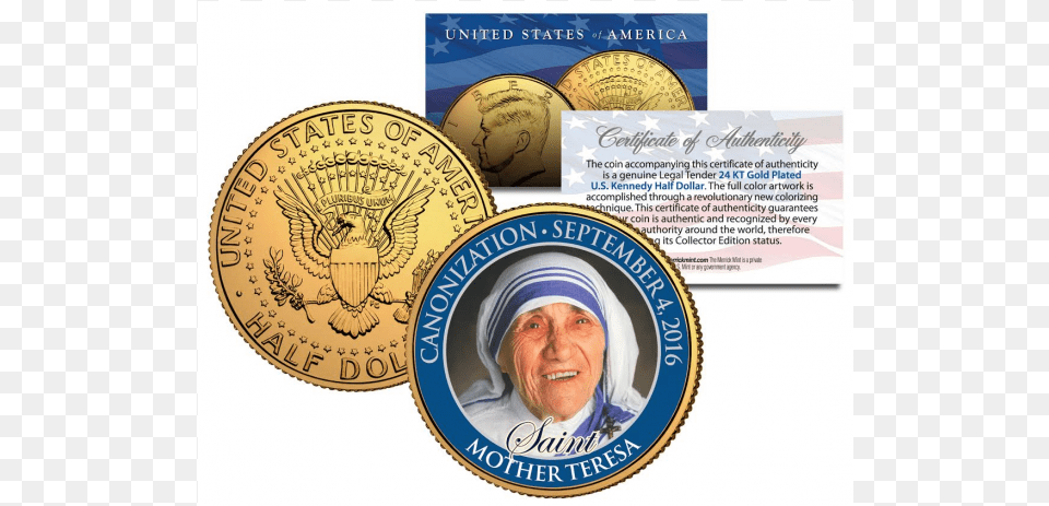 Mother Teresa Historic Saint Canonization Genuine Donald Trump Coins, Adult, Person, Woman, Female Png Image