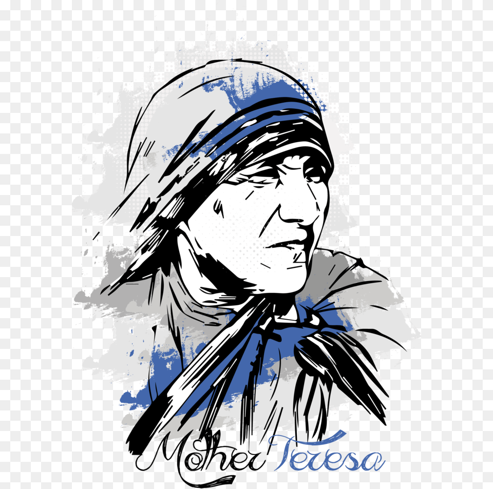 Mother Teresa Men39s Printed T Shirt Mother Teresa Graphic Design, Publication, Book, Comics, Person Png