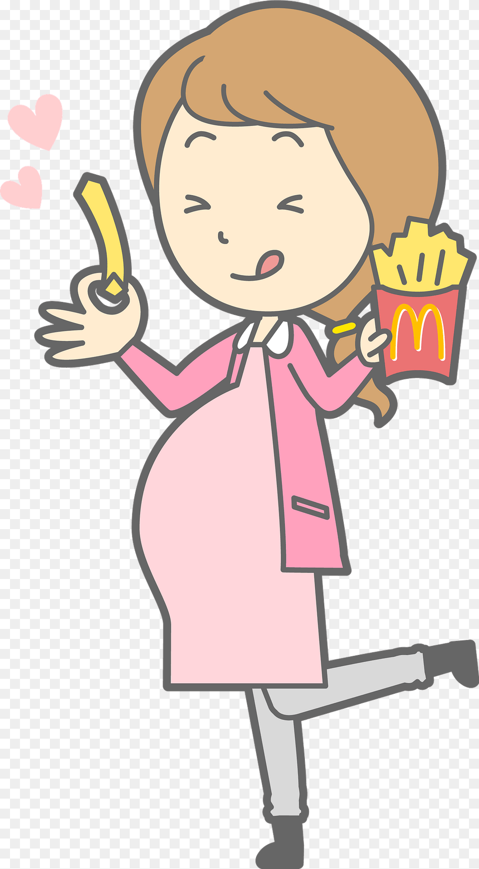 Mother To Be Eating French Fries Clipart, Clothing, Coat, Baby, Person Free Png Download