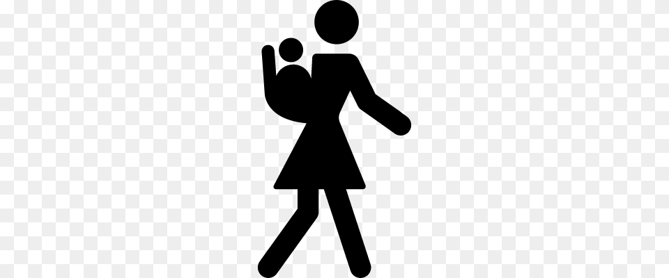 Mother Walking With Baby, Gray Png