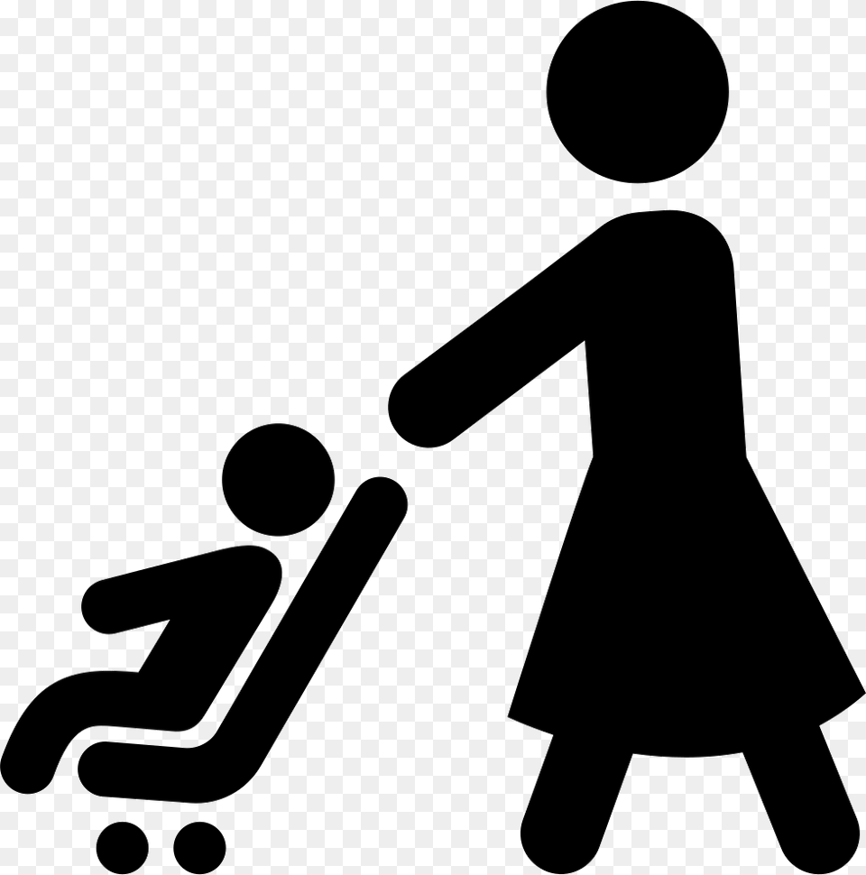 Mother Walking With Baby Stroller Comments, Silhouette, Stencil Png Image