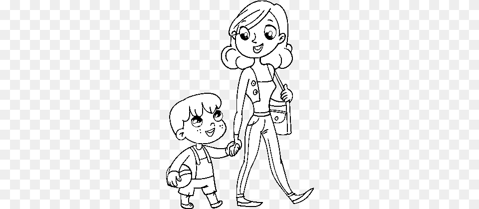 Mother Walking With Child Coloring, Book, Comics, Publication, Baby Free Transparent Png