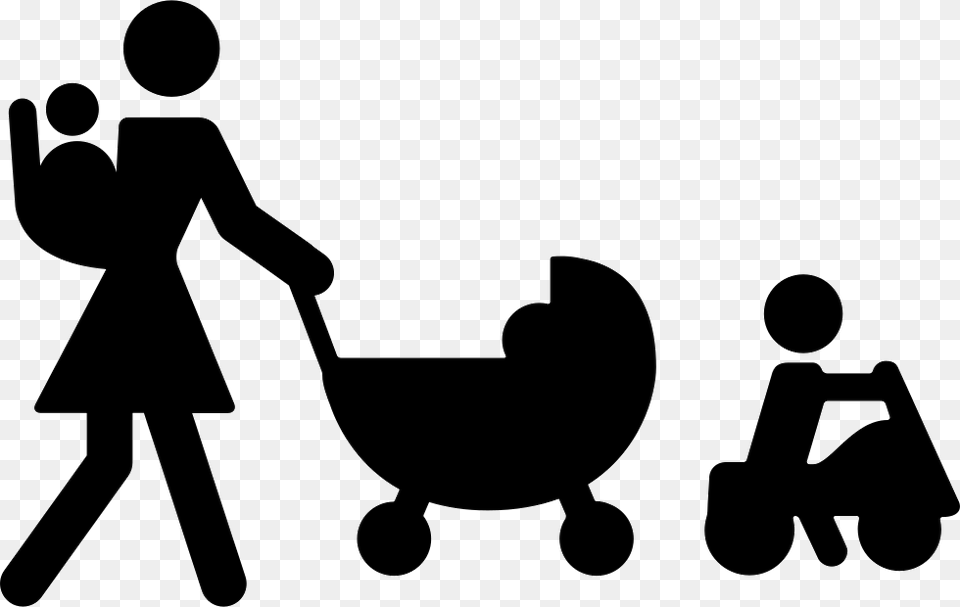 Mother Walking With Three Babies Comments Mother With Babies Icon, Silhouette, Stencil, Device, Grass Free Png