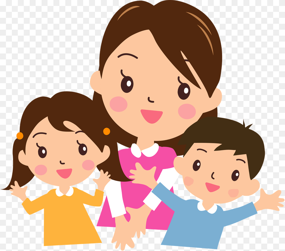 Mother With Daughter And Son Clipart, Baby, Person, Face, Head Png