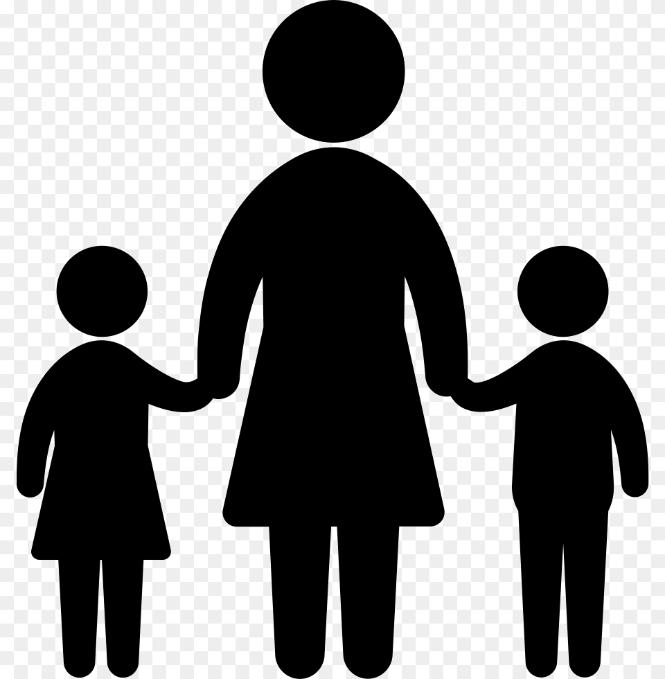 Mother With Two Childs Svg Icon Mother And Two Children Silhouette, Clothing, Coat, Hand, Body Part Free Png