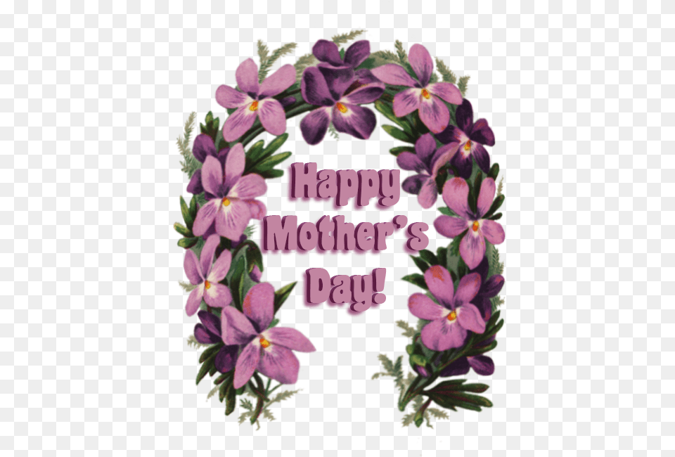 Motherquots Day Greeting With Flowers Clip Art, Flower, Plant, Purple, Petal Png Image
