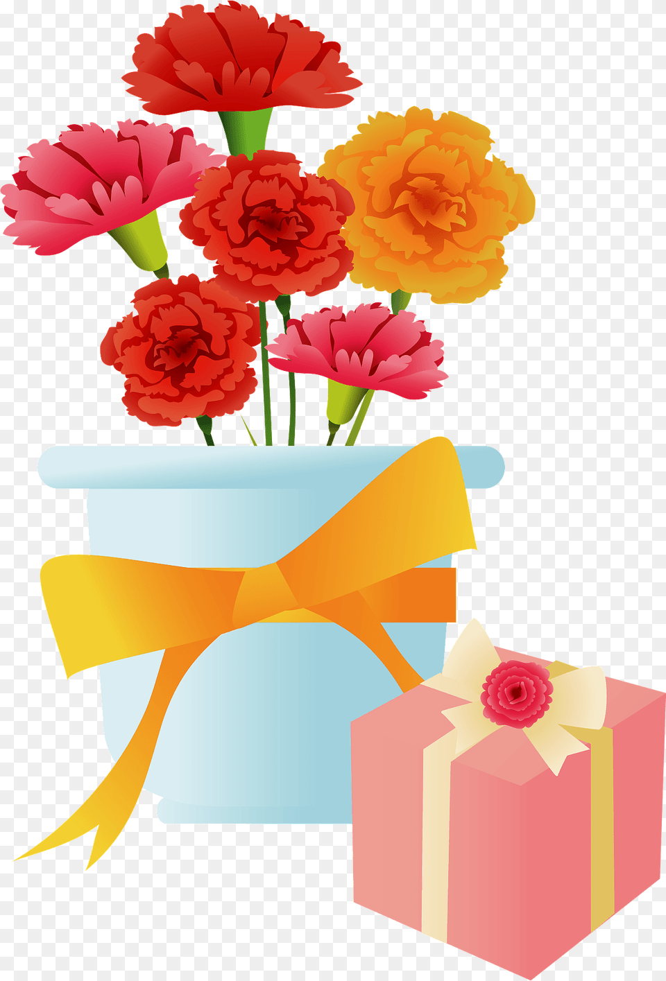 Mothers Day Gift And Carnations In A Pot Clipart, Carnation, Flower, Plant, Rose Free Png