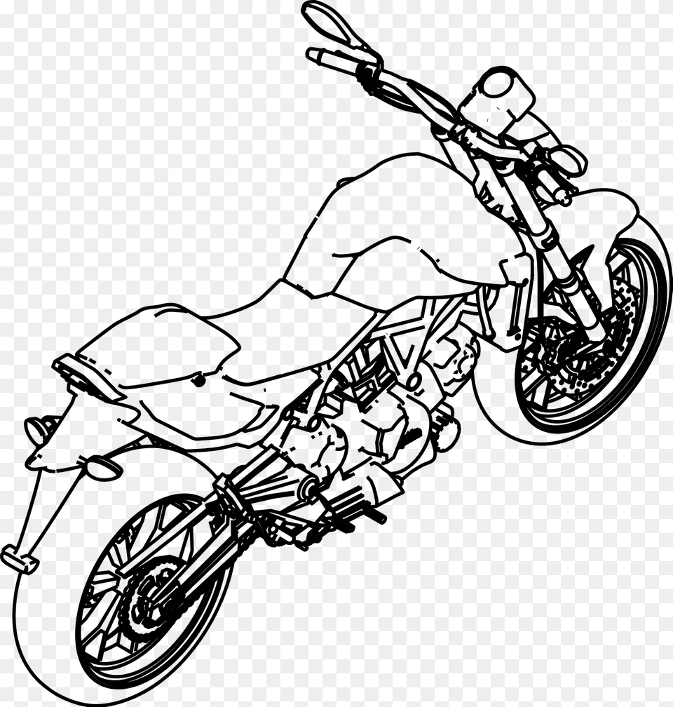 Motorcycle Black And White Line Drawing Clipart, Machine, Spoke, Transportation, Vehicle Free Transparent Png