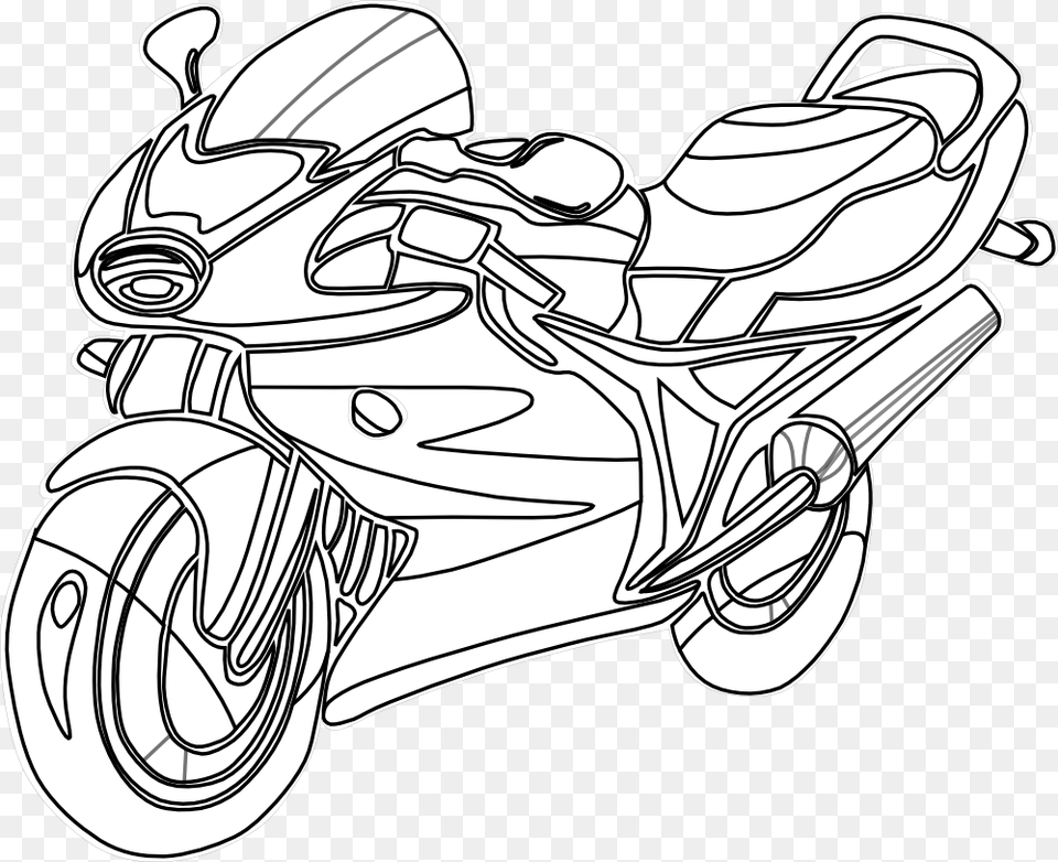 Motorcycle Clipart Black And White, Art, Drawing, Transportation, Vehicle Png