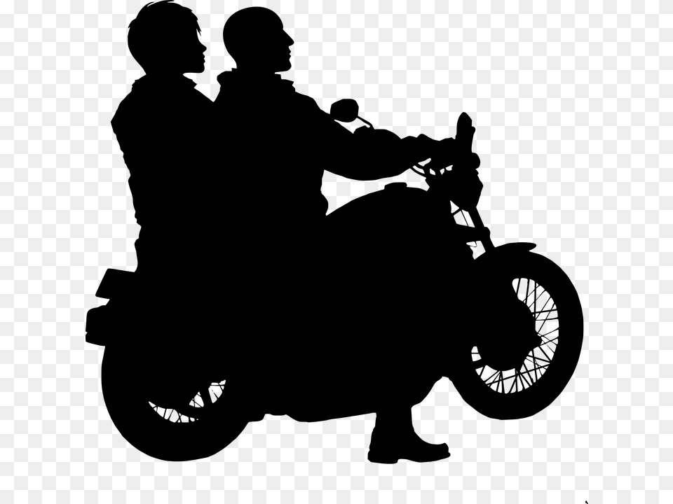 Motorcycle Couple Rider Silhouette Adventure Biker Motorcycle Silhouette, Gray Png Image