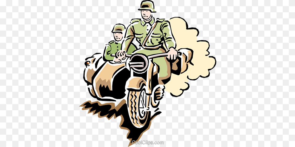Motorcycle In War Royalty Free Vector Clip Art Illustration, Vehicle, Transportation, Person, Man Png Image