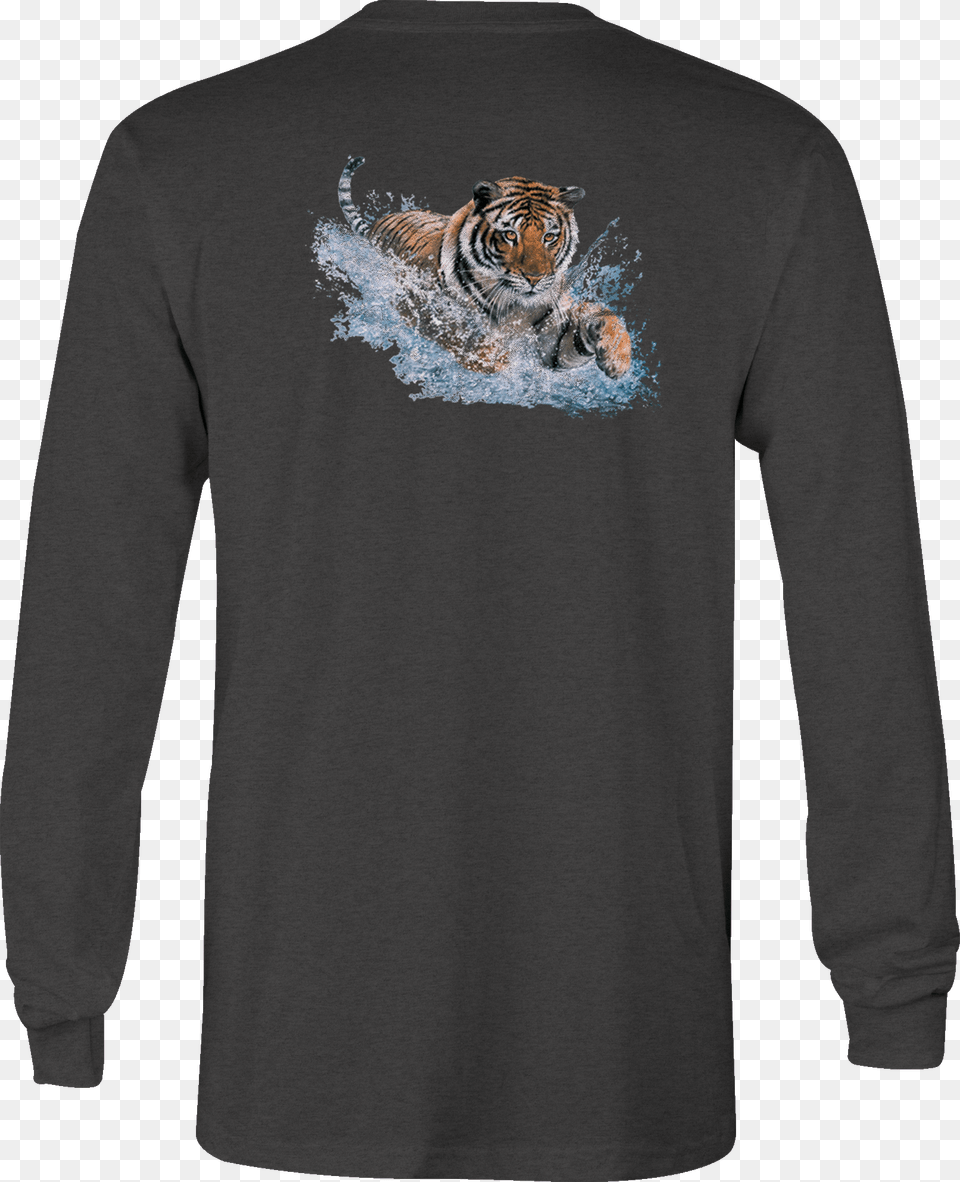 Motorcycle Long Sleeve Tshirt Splash Tiger Jumping T Shirt, Clothing, Long Sleeve, Animal, Mammal Free Png Download