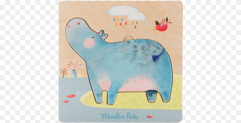 Moulin Roty Les Papoum Hippo Puzzle Moulin Roty Hippopotamus Wooden Jigsaw Puzzle, Art, Painting Png